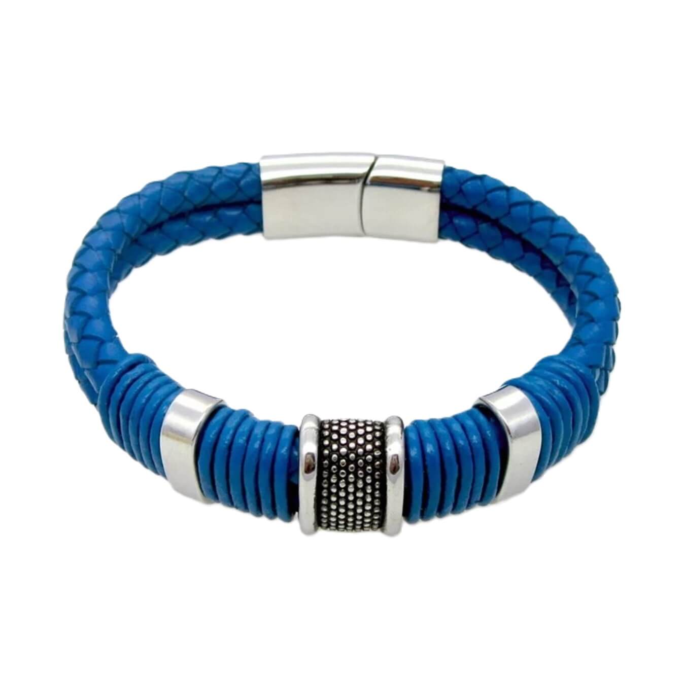 Mens Buckle Leather Bracelet/Navy