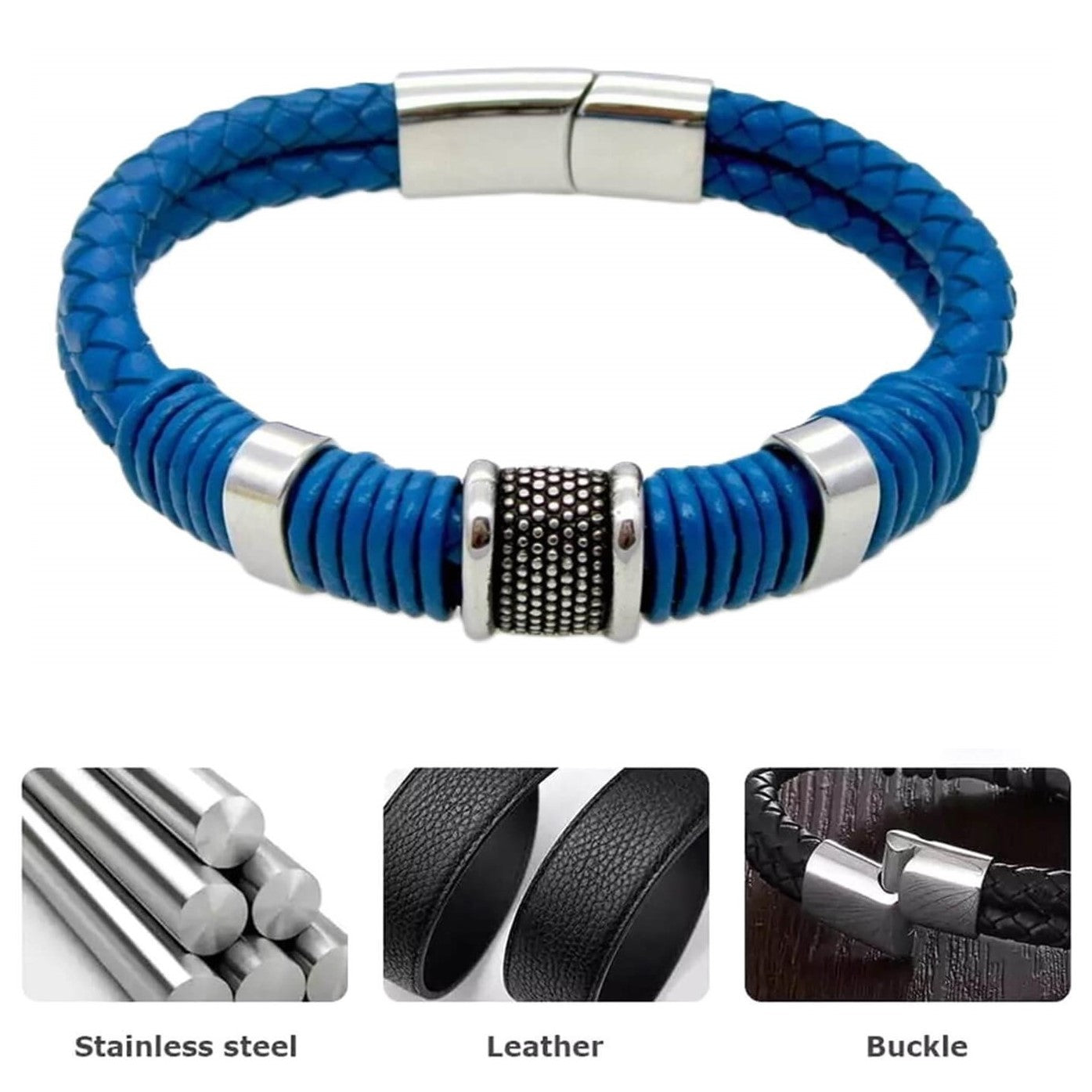 Mens Buckle Leather Bracelet/Navy