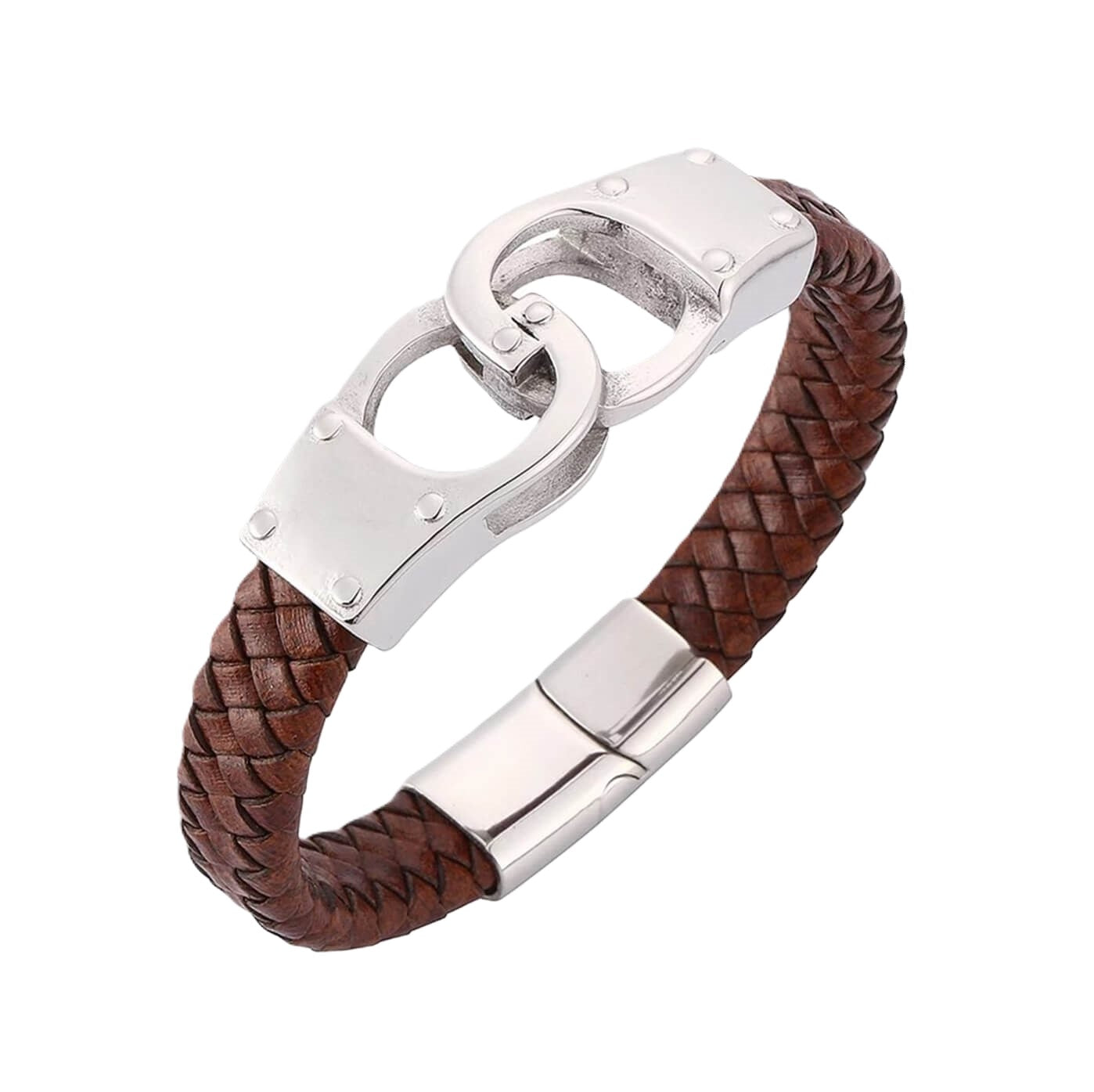 Mens Antique Manacles Leather Bracelet
