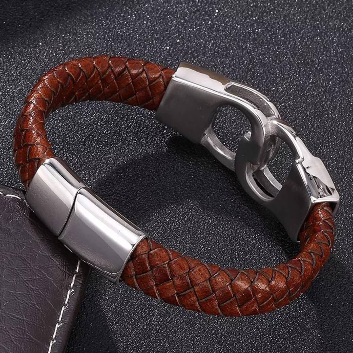 Mens Antique Manacles Leather Bracelet