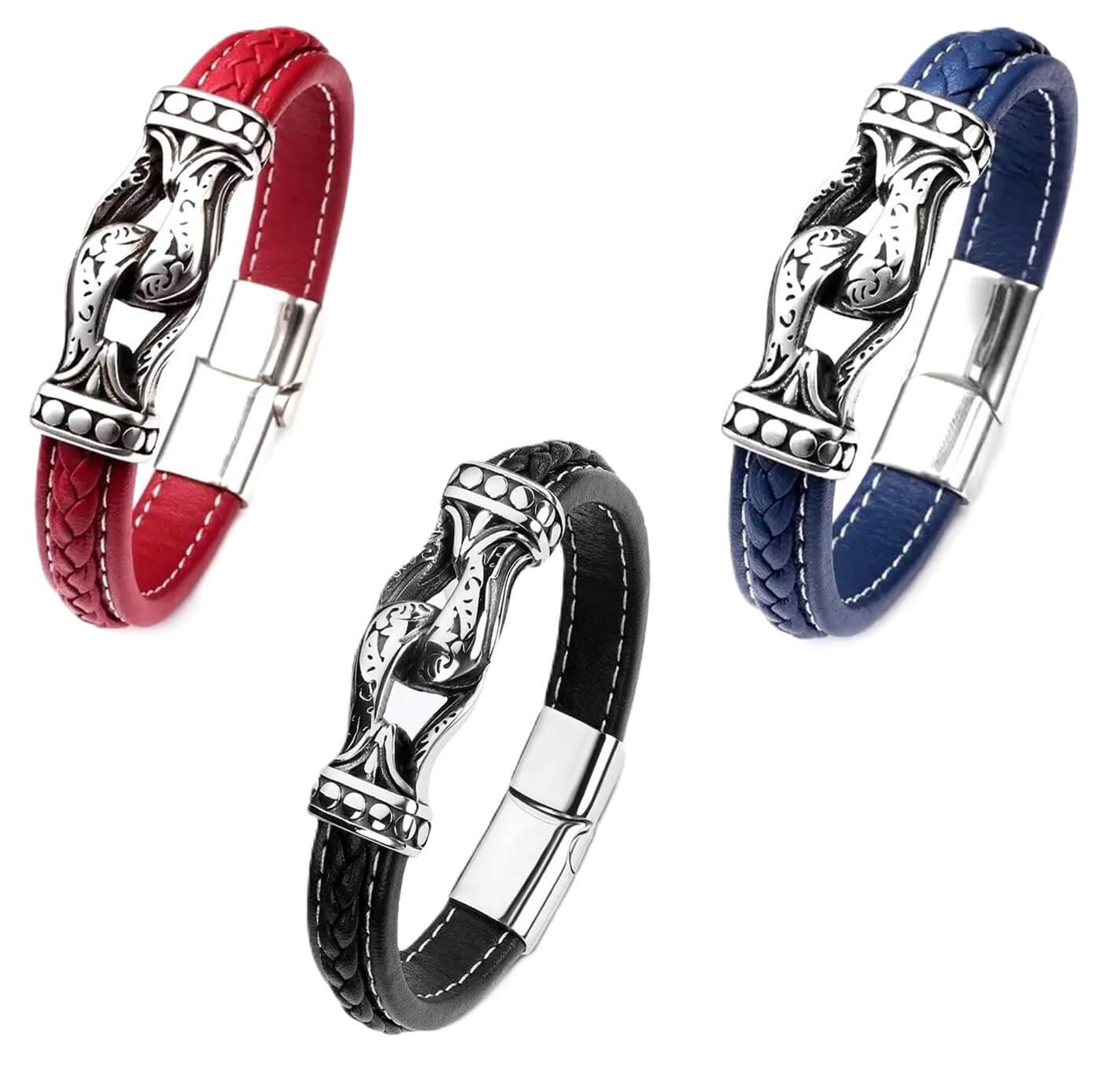 Antiquate Red Mens Leather Bracelet