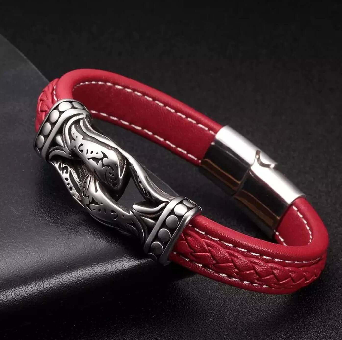 Antiquate Red Mens Leather Bracelet