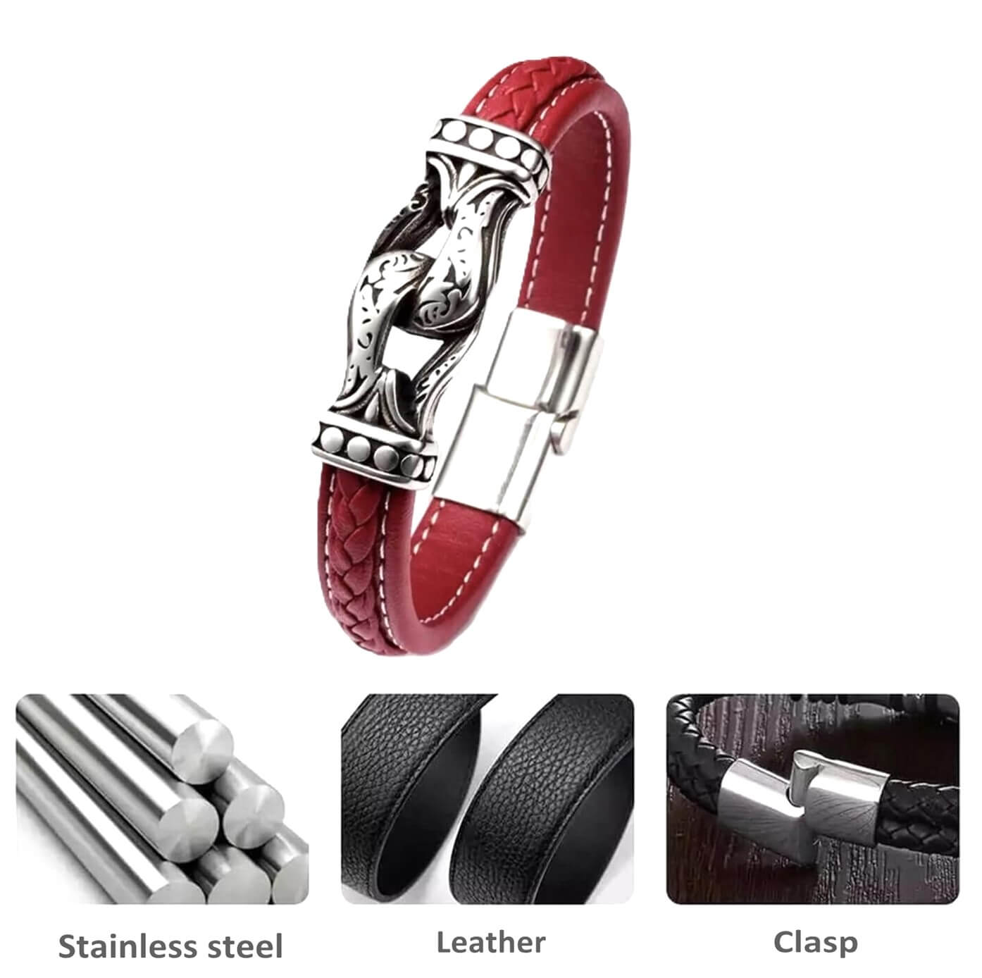 Antiquate Red Mens Leather Bracelet