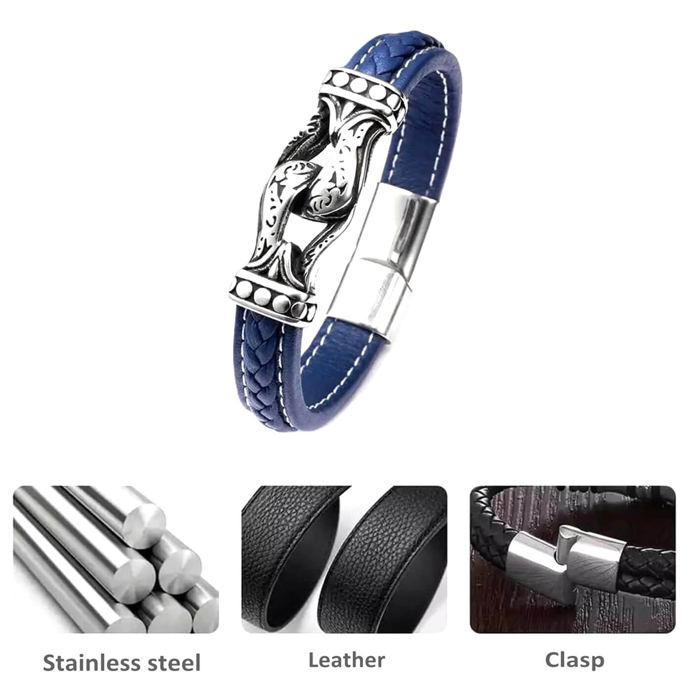 Antiquate Navy Mens Leather Bracelet