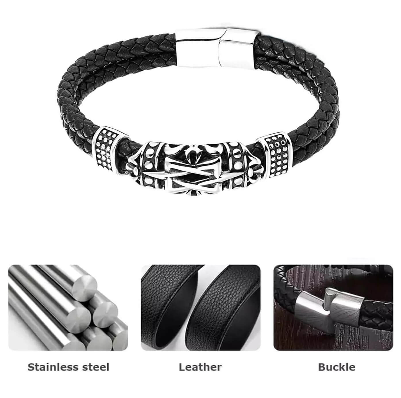 Mens Timeless Totem Design Leather Bracelet
