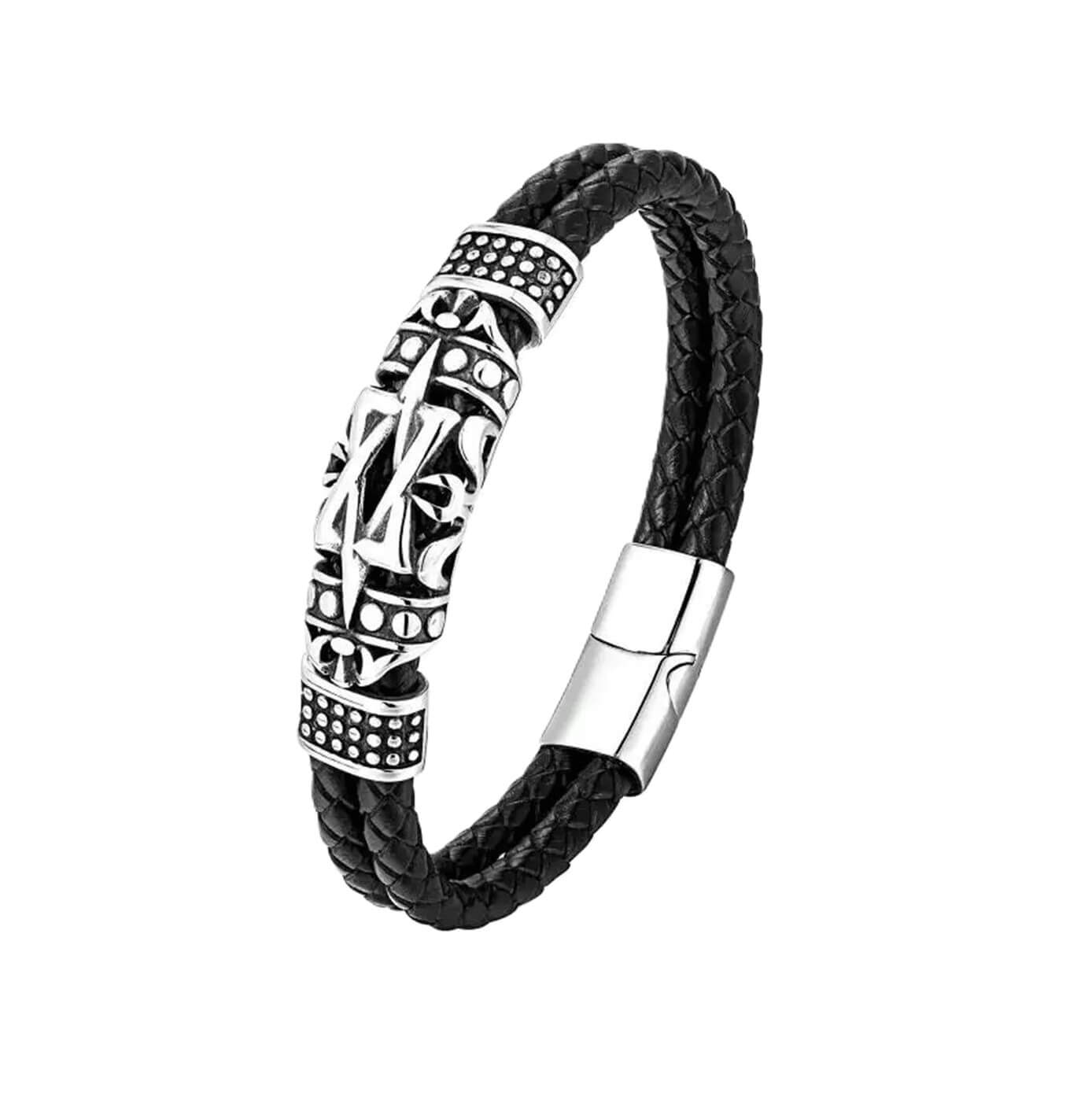 Mens Timeless Totem Design Leather Bracelet