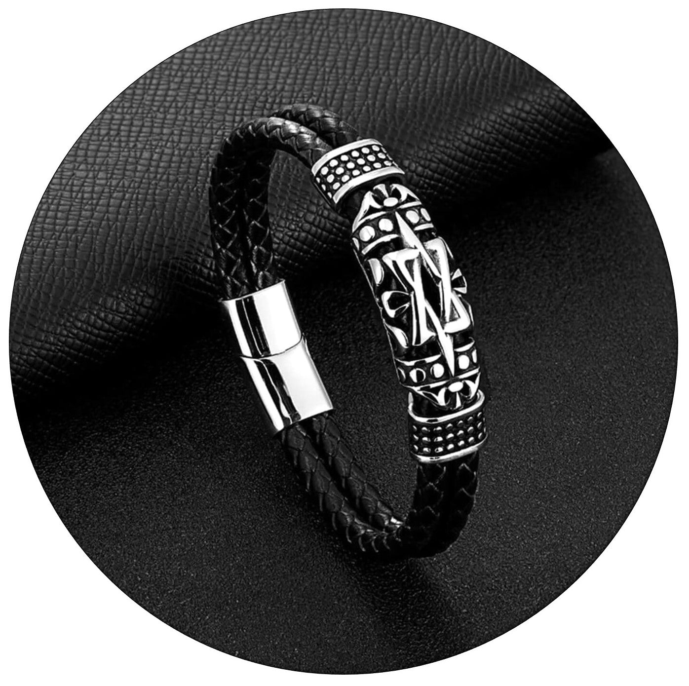 Mens Timeless Totem Design Leather Bracelet