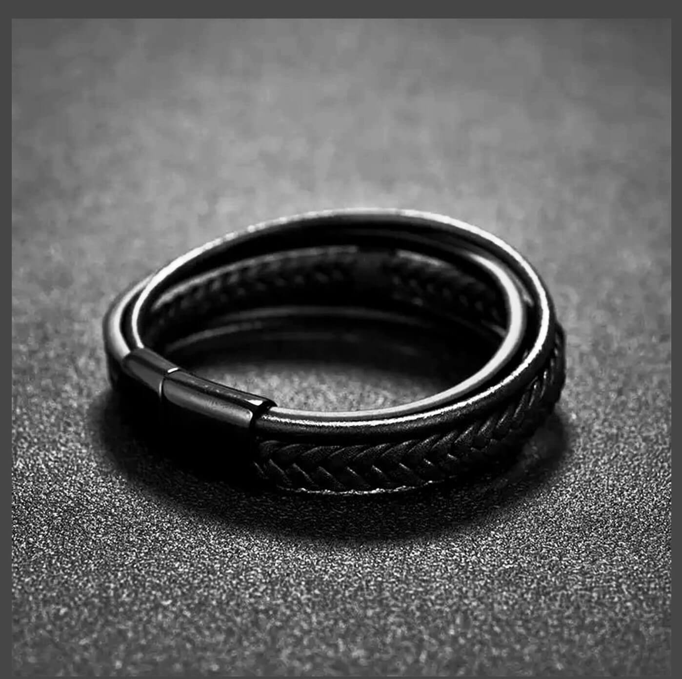 Mens Mystic Feather Leather Bracelet