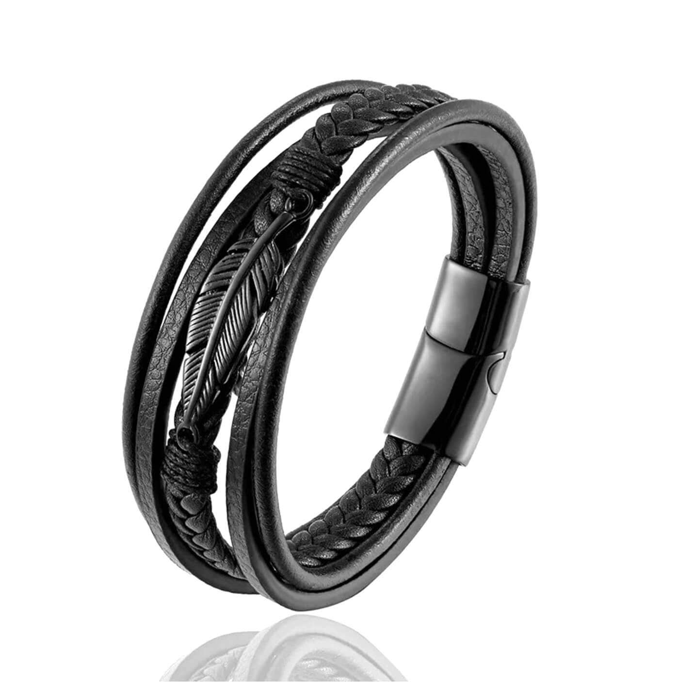 Mens Mystic Feather Leather Bracelet