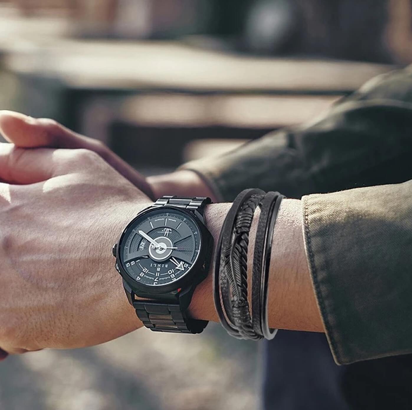 Mens Mystic Feather Leather Bracelet