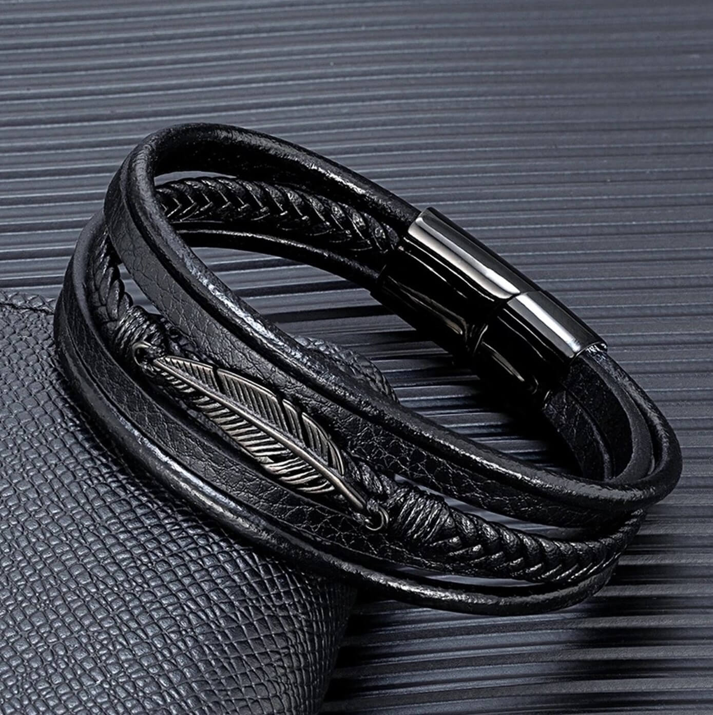 Mens Mystic Feather Leather Bracelet