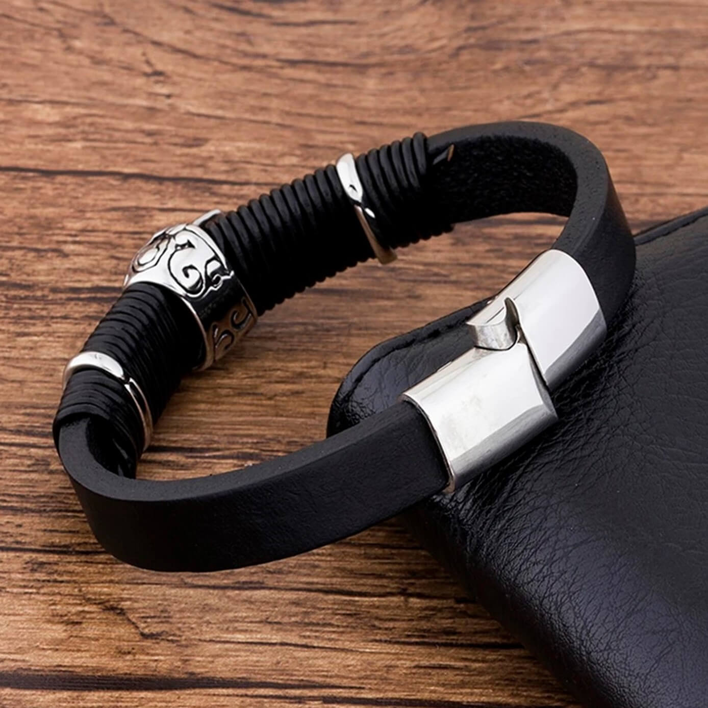 Mens Dramatic Leather Bracelet