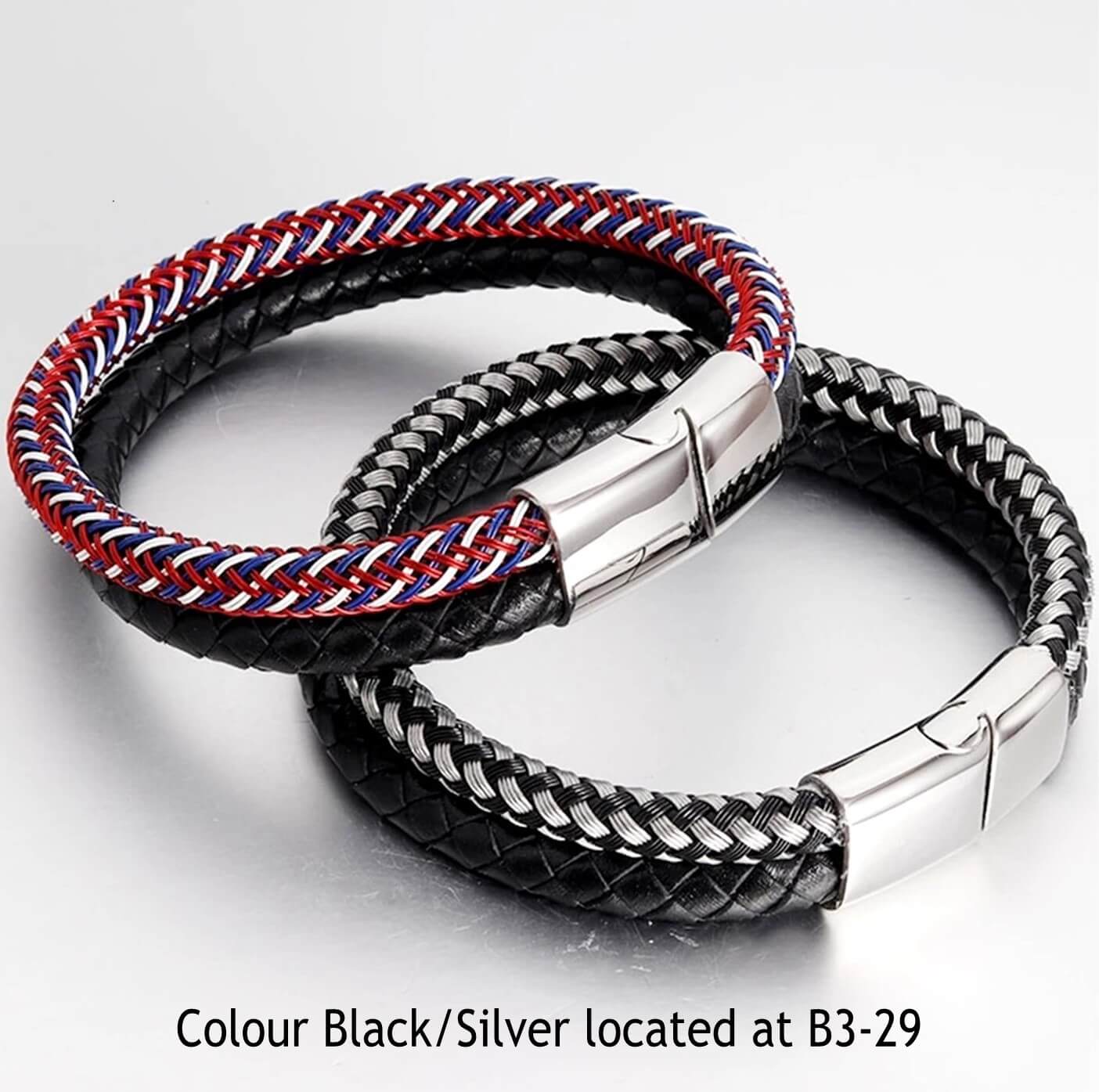 Unisex Bangle Leather Bracelet/Multi-Black