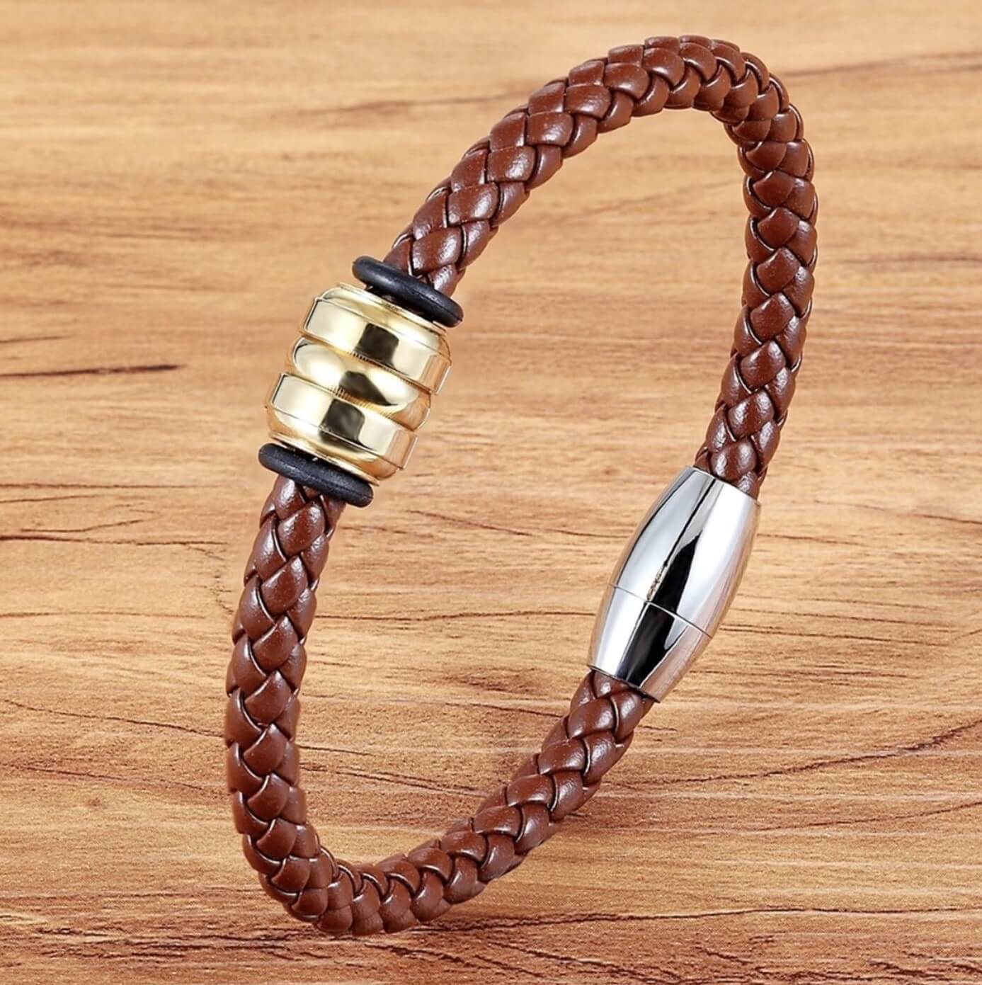 Unisex Knitted Leather Bracelet/Coffee