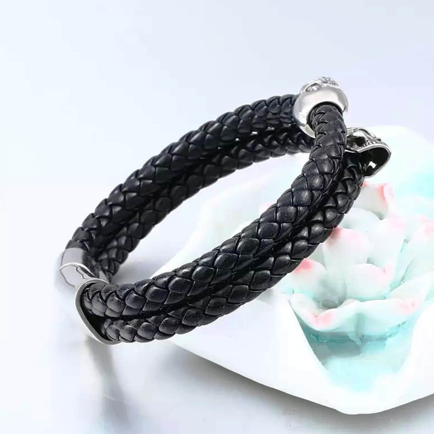 Mens Noggin Skull Leather Bracelet