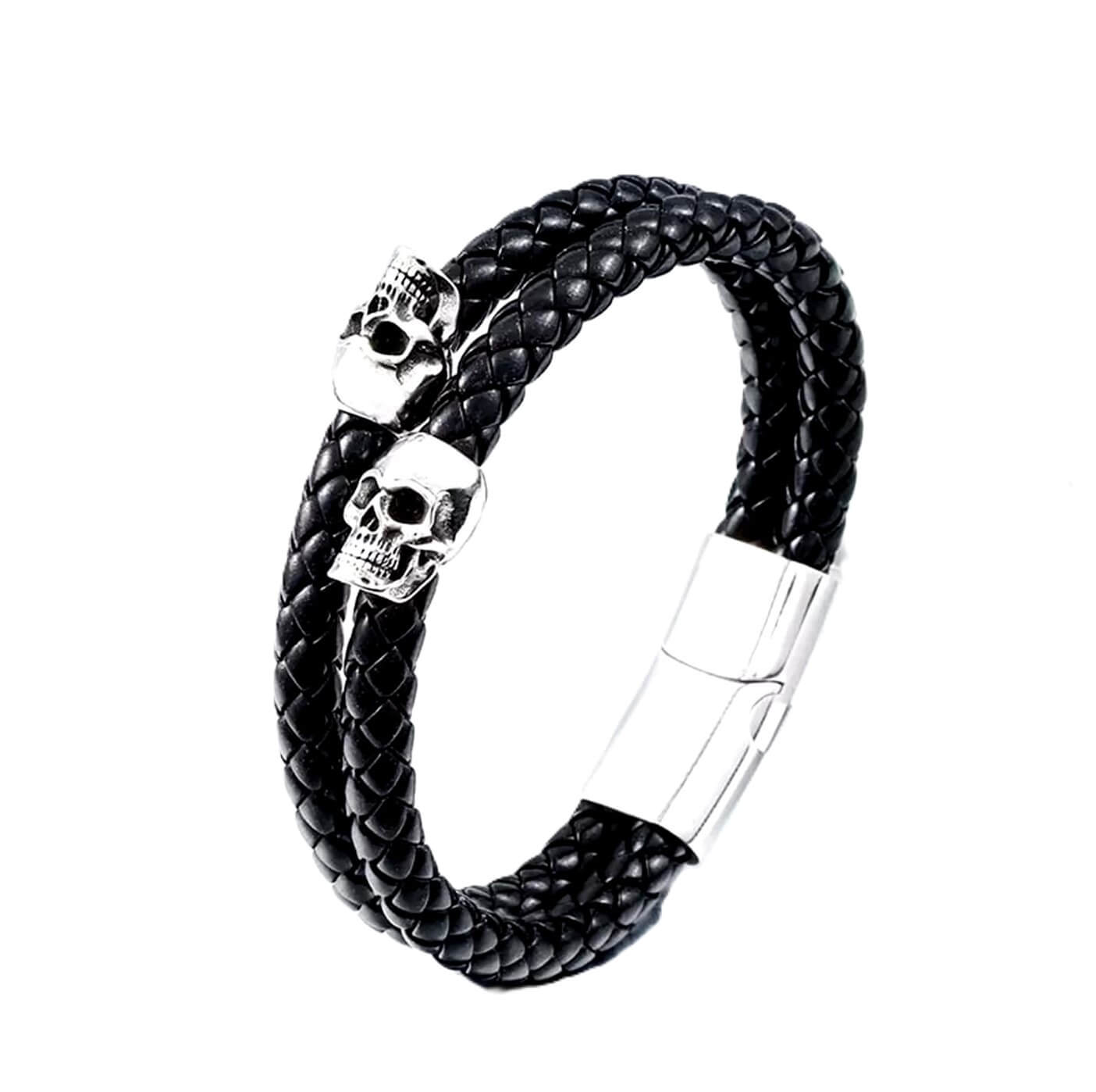 Mens Noggin Skull Leather Bracelet