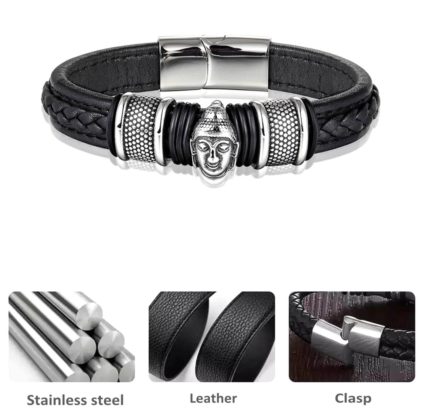 Mens Buddha Leather Bracelet