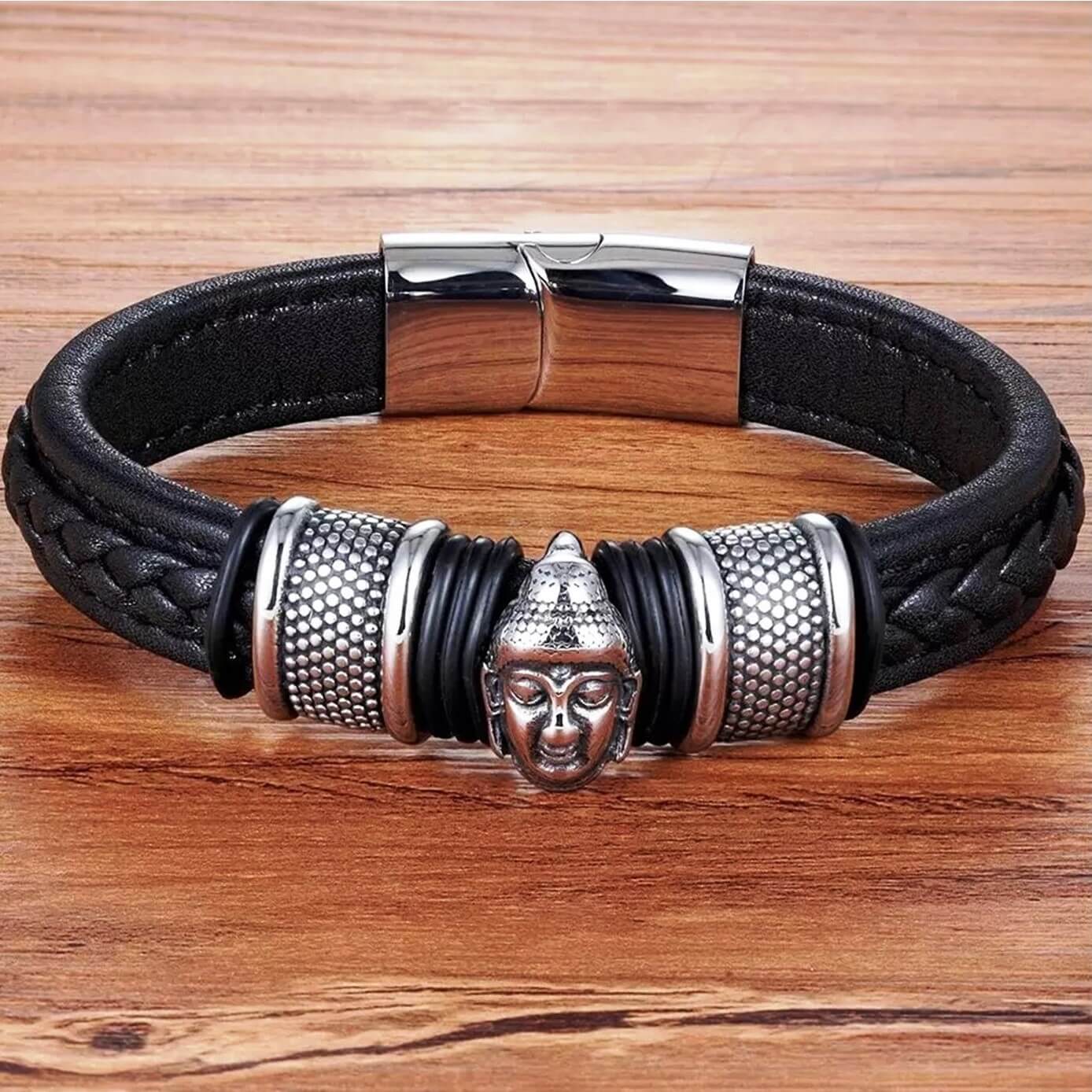 Mens Buddha Leather Bracelet