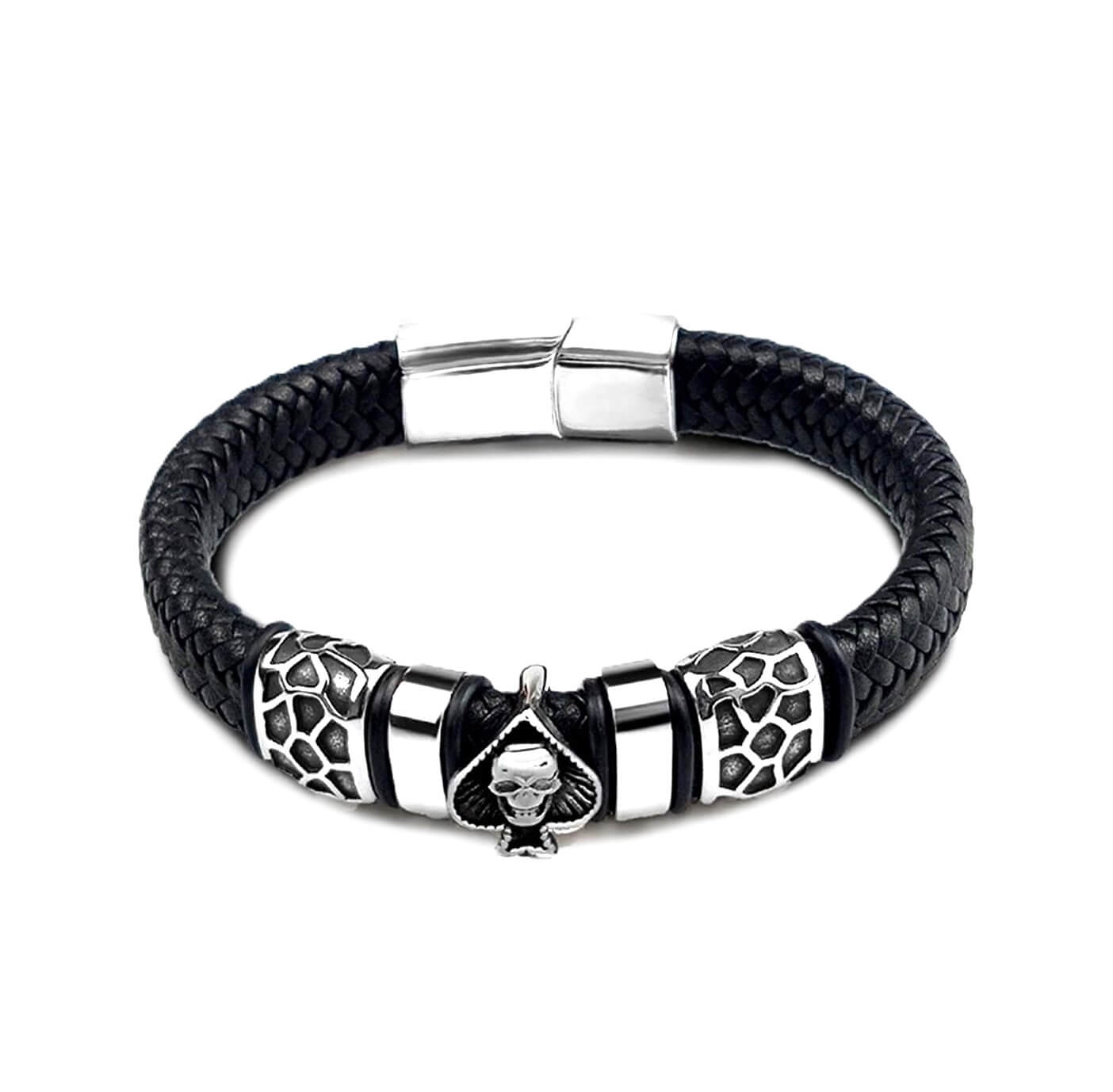 Mens Ace of Skull Leather Bracelet