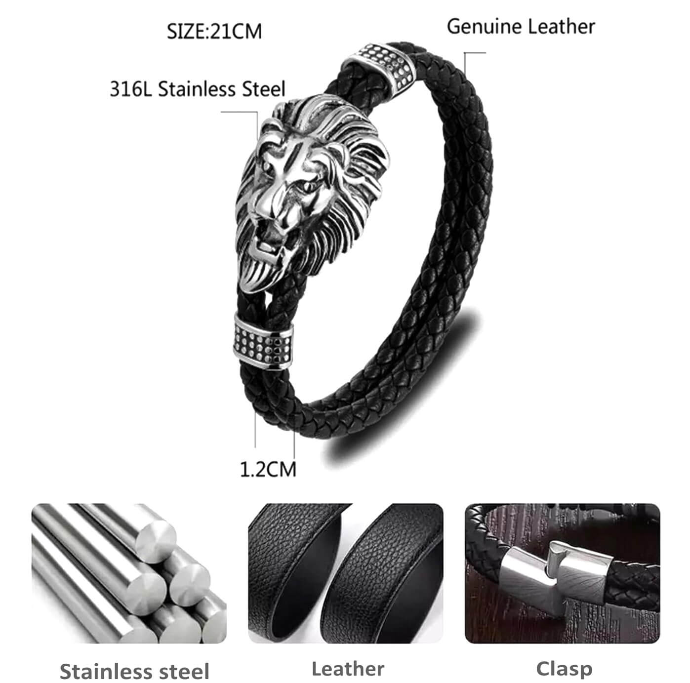 Mens Majestic Lion Head Bracelet