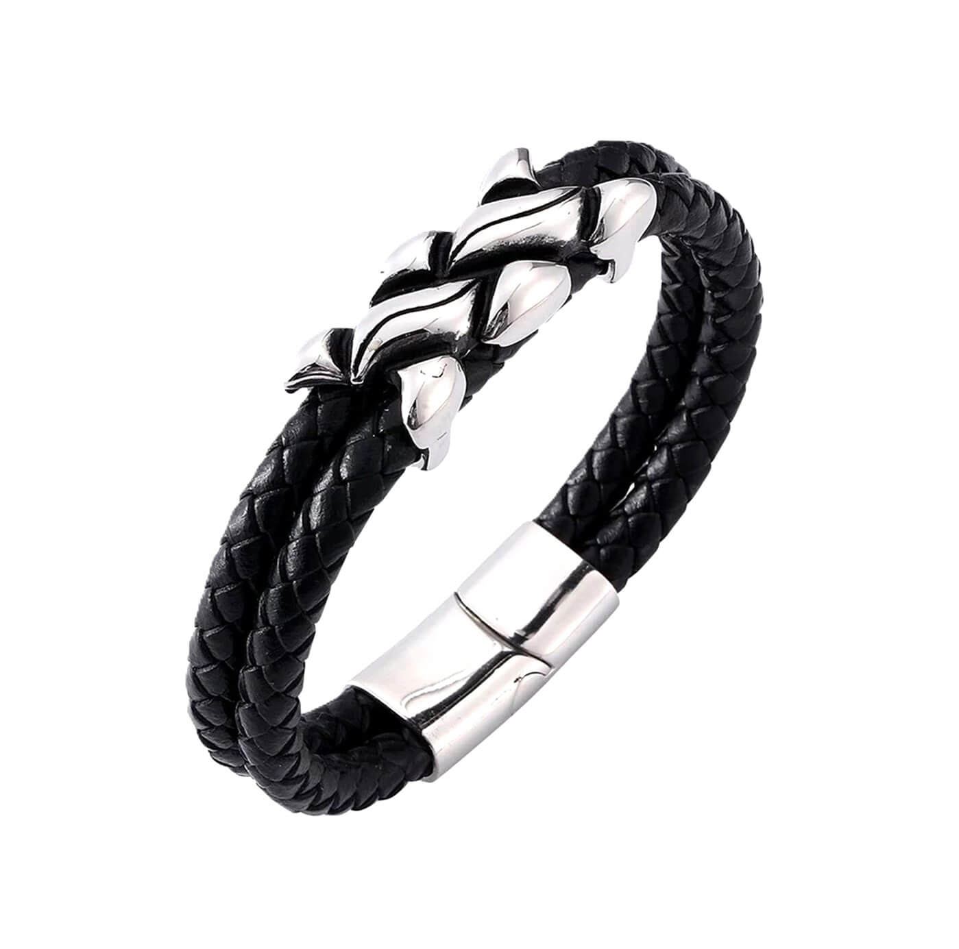 Mens Helix Spiral Beads Leather Bracelet