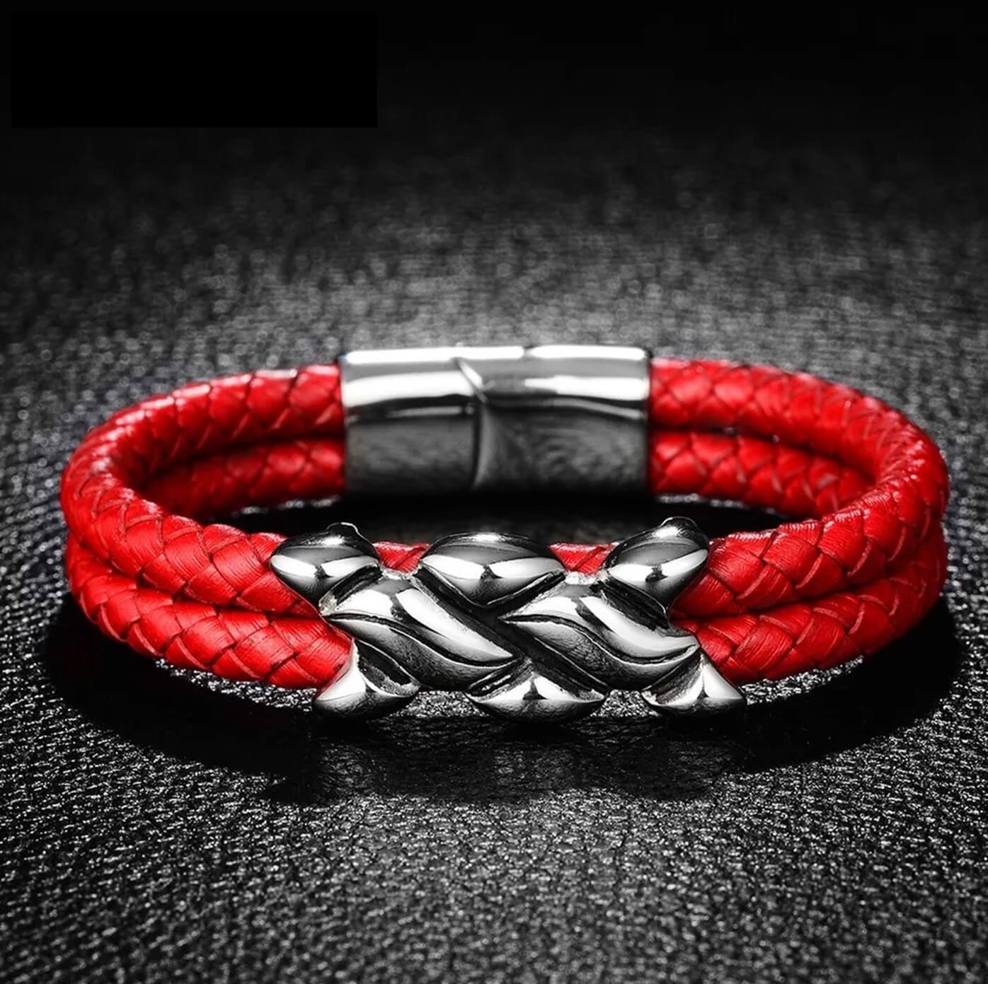 Mens Helix Spiral Beads Bracelet/Red