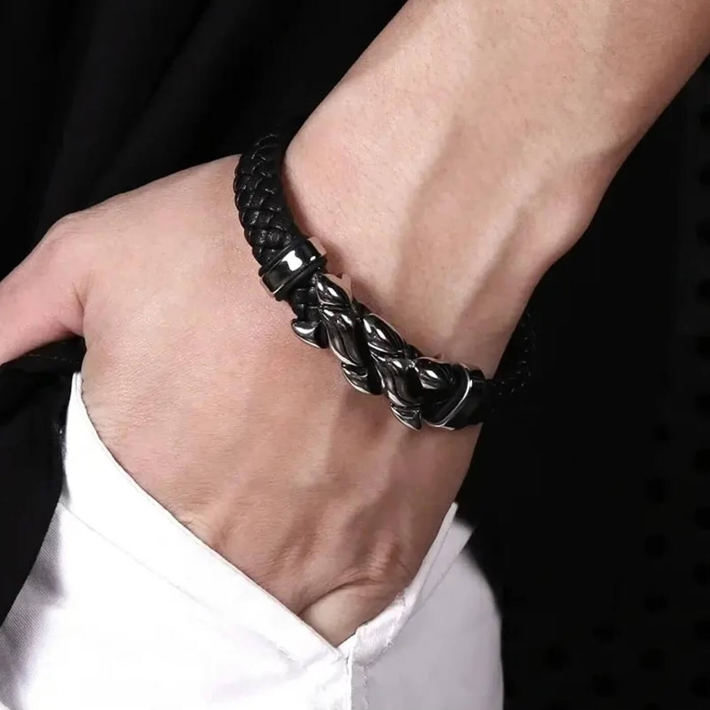 Mens Helix Spiral Beads Leather Bracelet