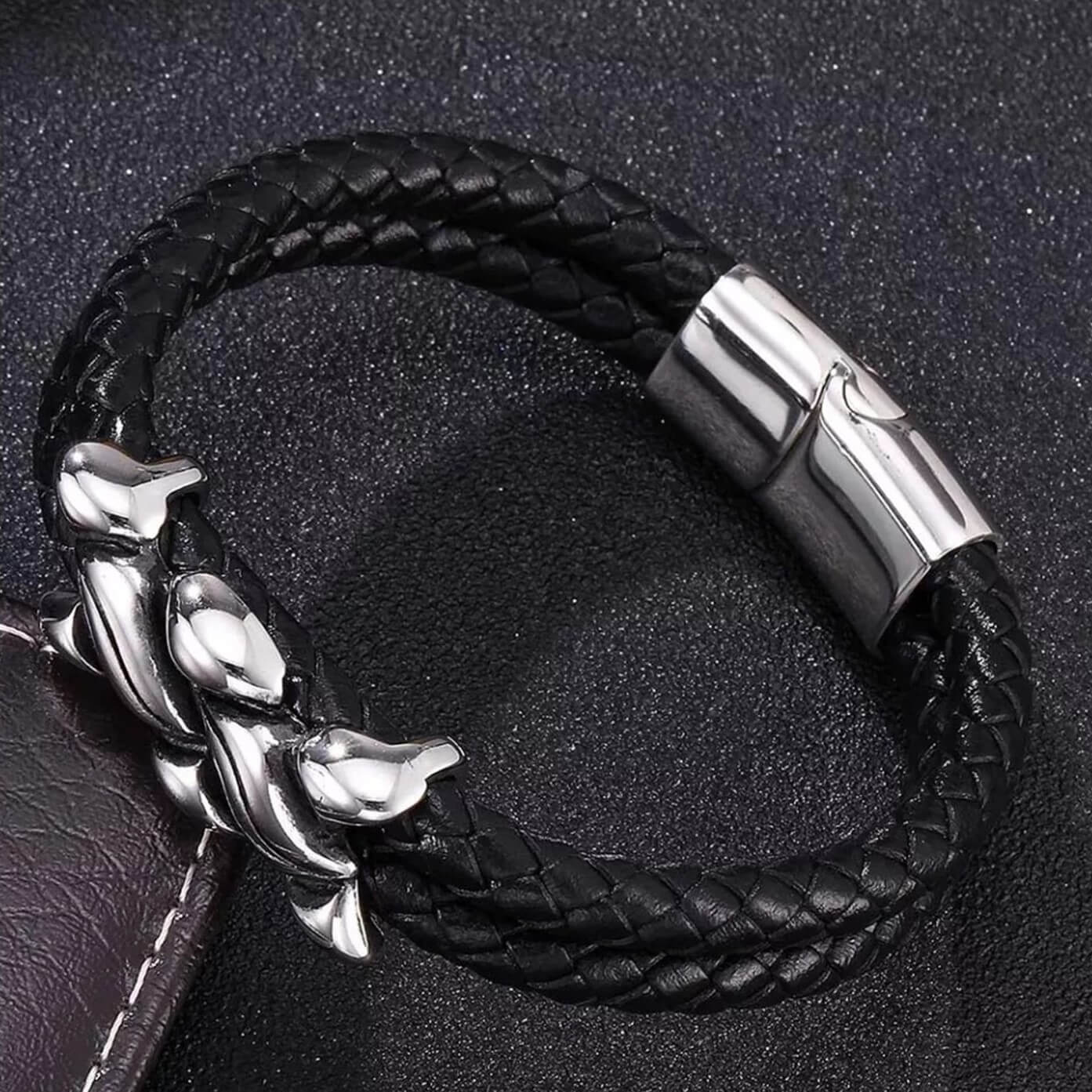 Mens Helix Spiral Beads Leather Bracelet