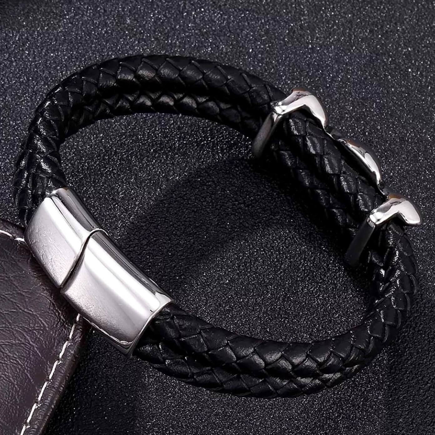 Mens Helix Spiral Beads Leather Bracelet