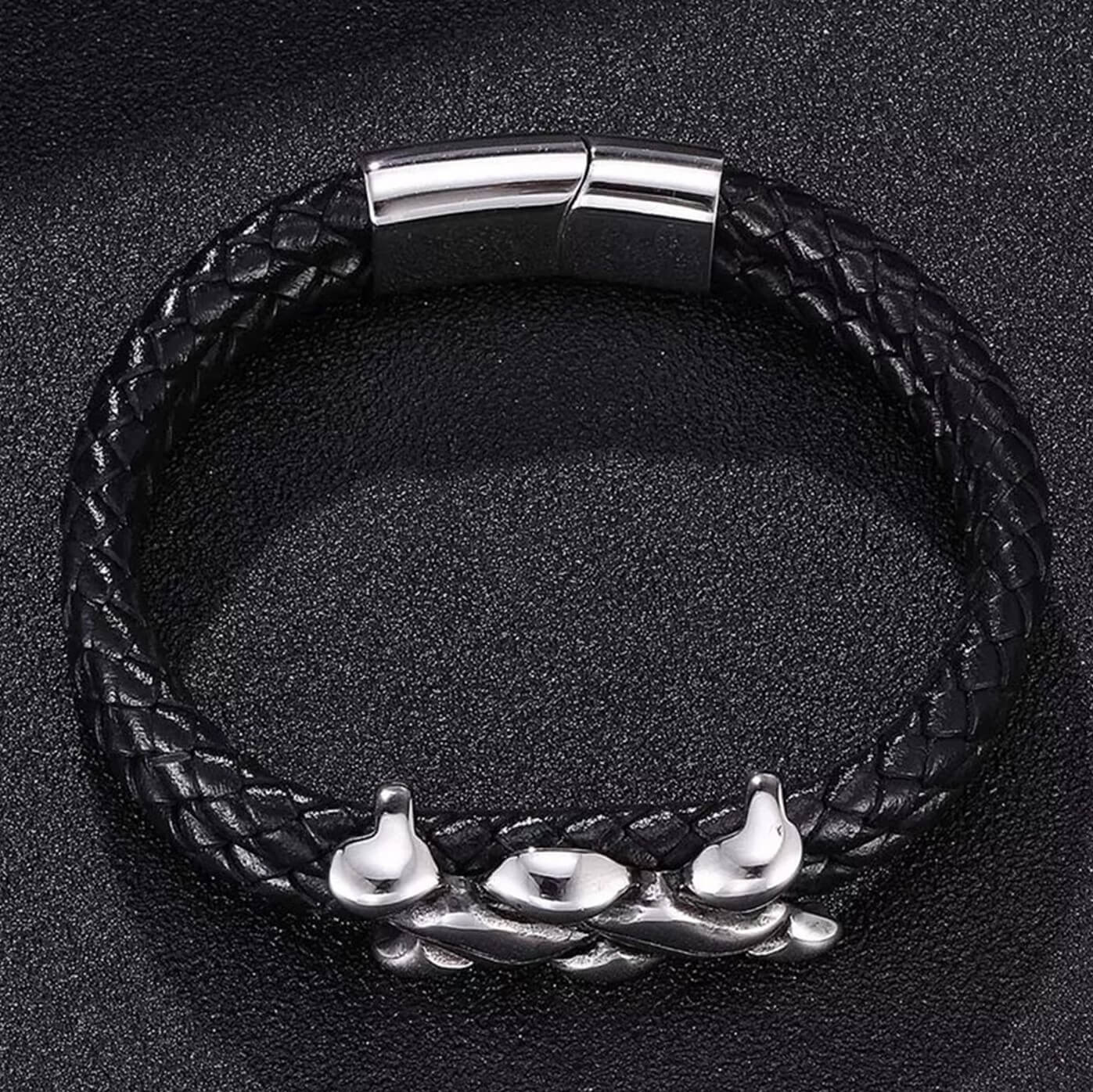 Mens Helix Spiral Beads Leather Bracelet