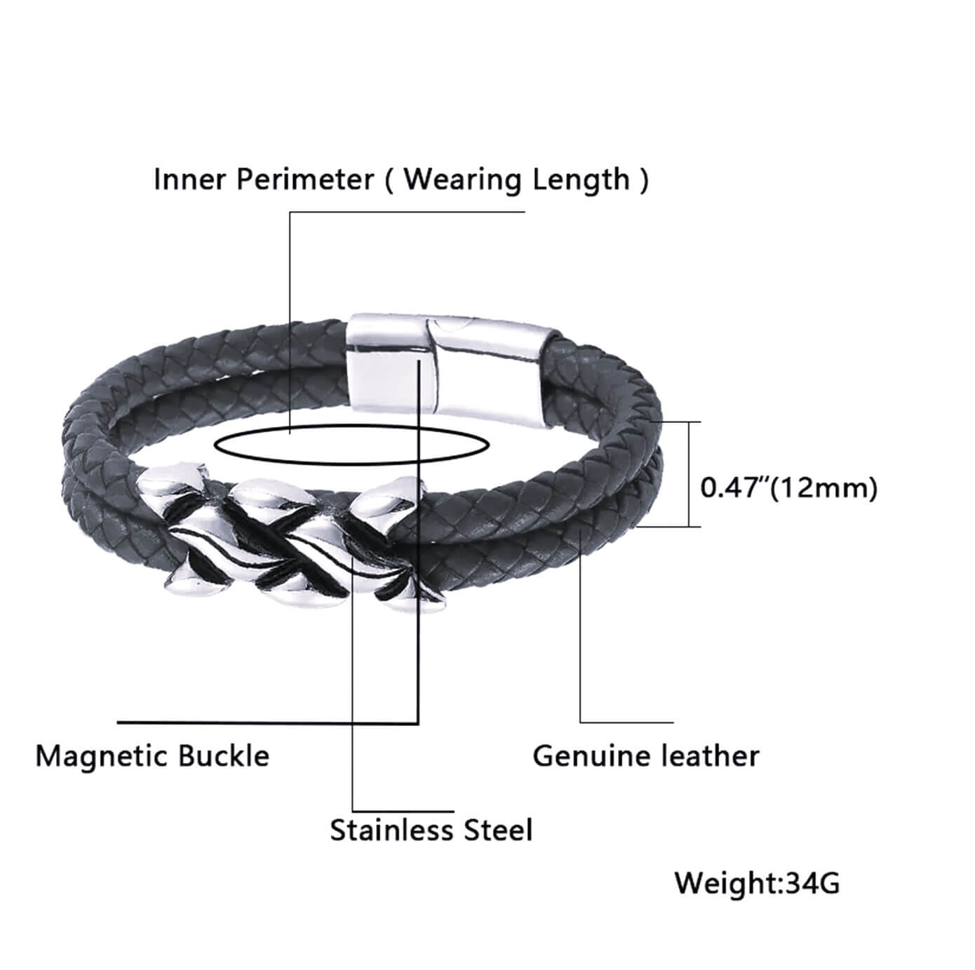 Mens Helix Spiral Beads Leather Bracelet