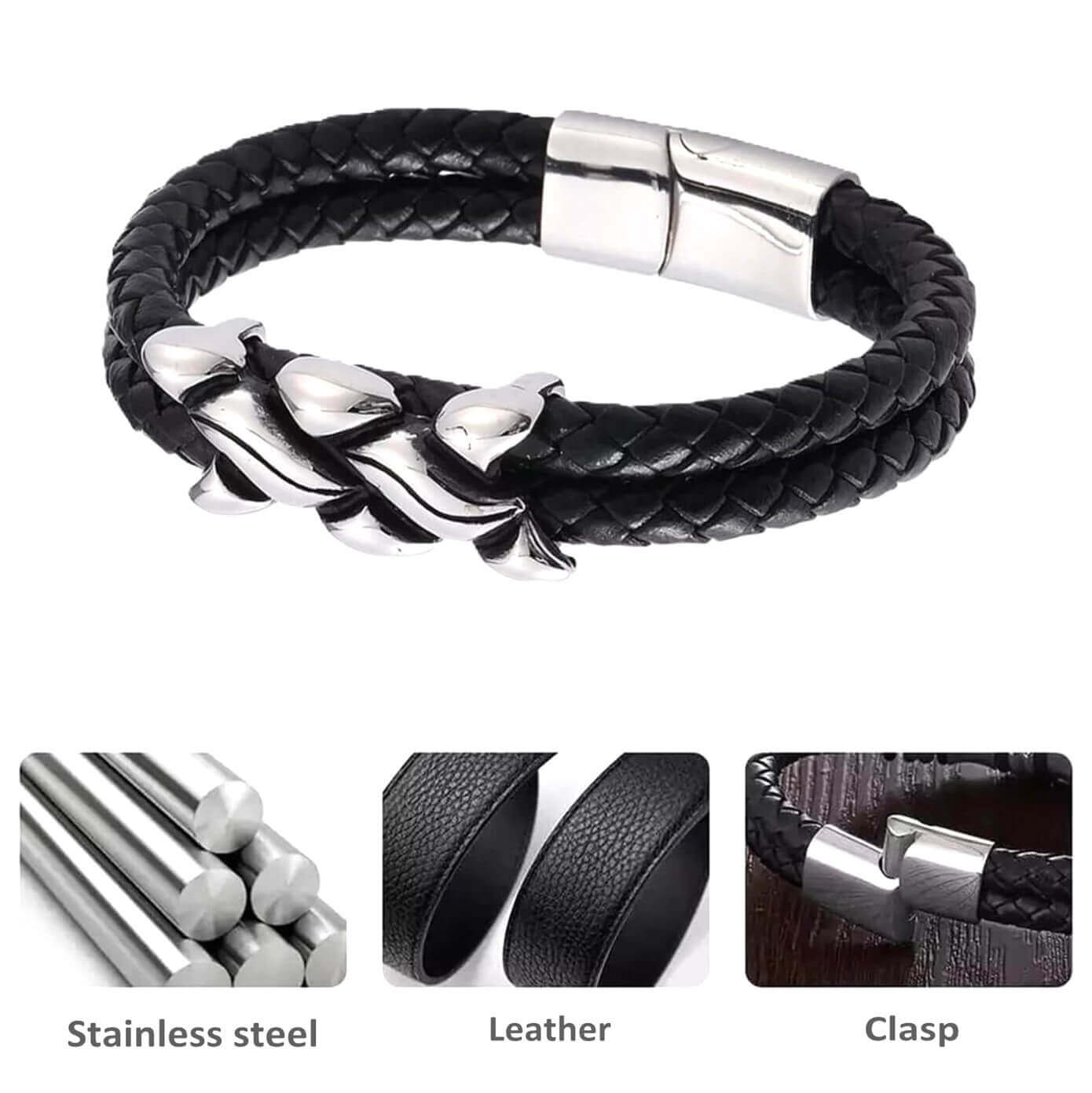 Mens Helix Spiral Beads Leather Bracelet