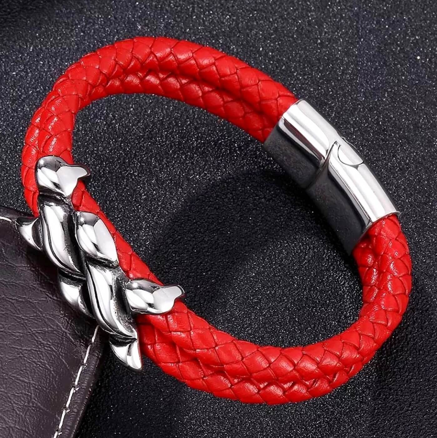 Mens Helix Spiral Beads Bracelet/Red