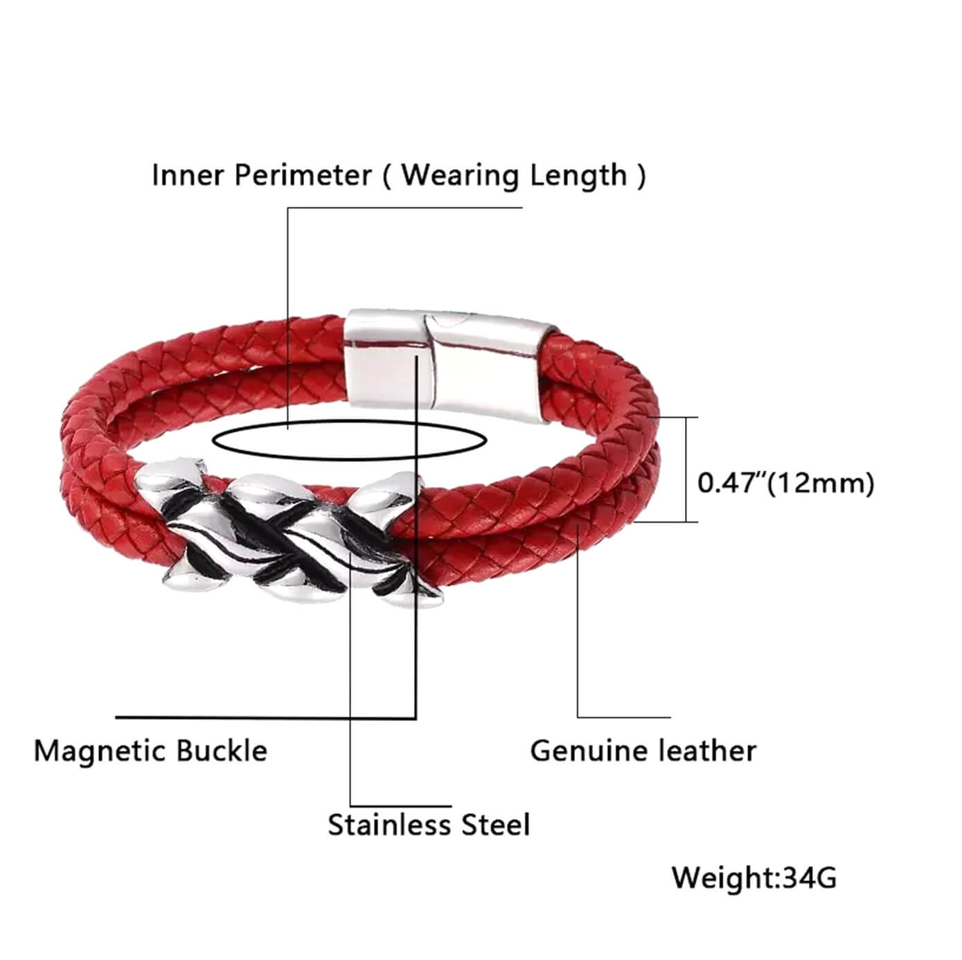 Mens Helix Spiral Beads Bracelet/Red