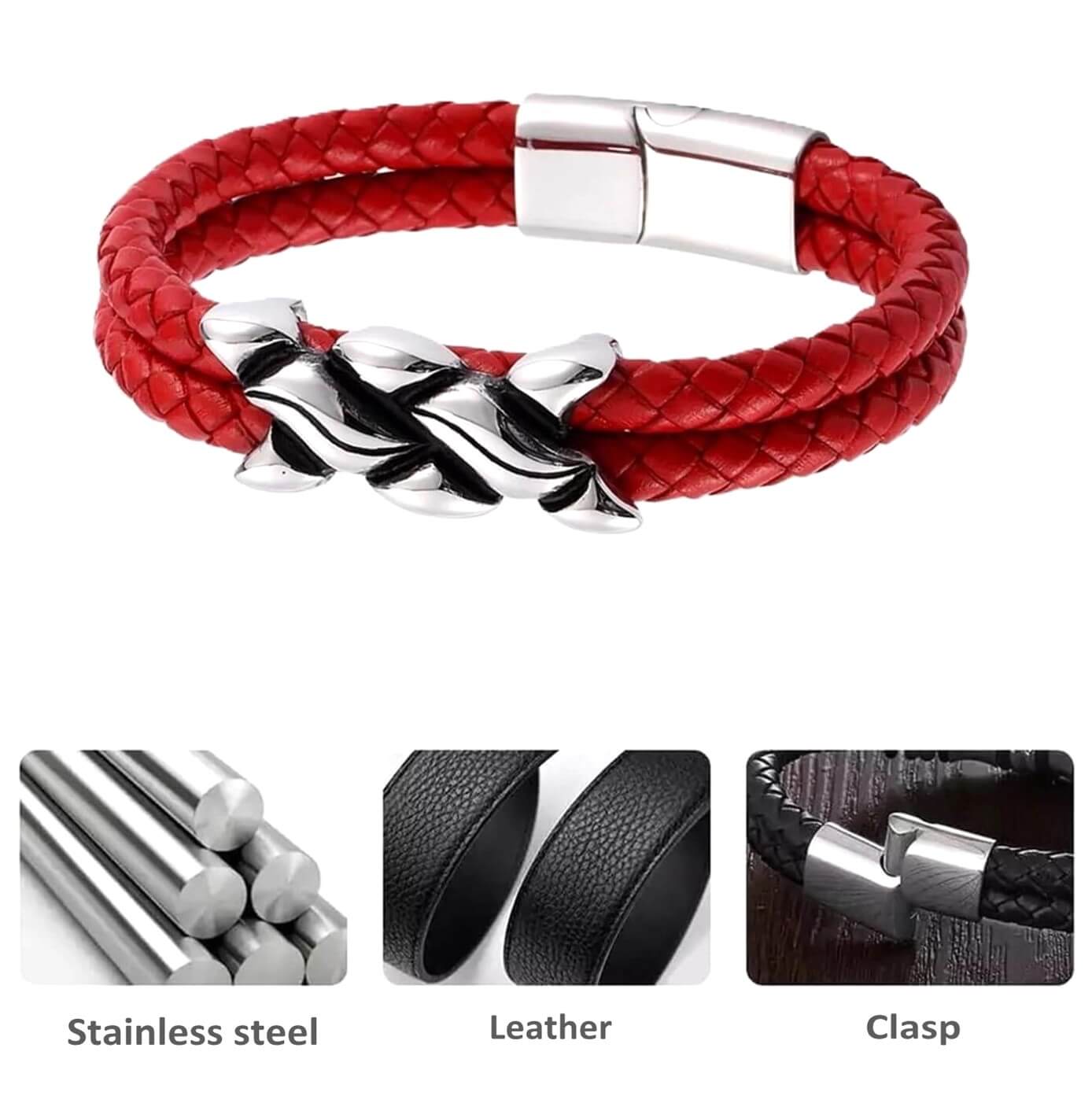 Mens Helix Spiral Beads Bracelet/Red