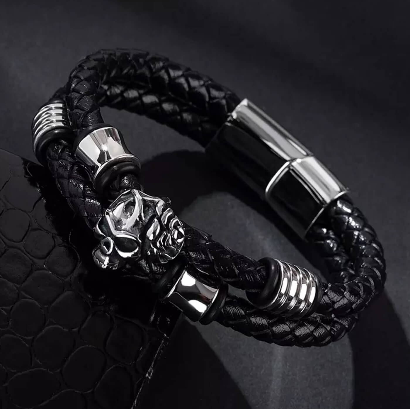 Mens  Rosette Leather Bracelet