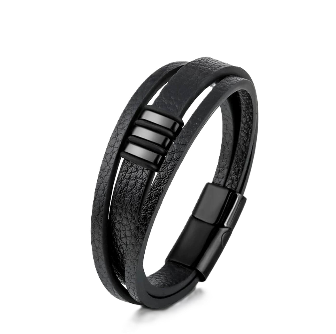 Mens Insignia Black Leather Bracelet