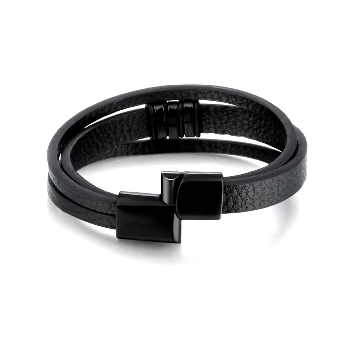 Mens Insignia Black Leather Bracelet