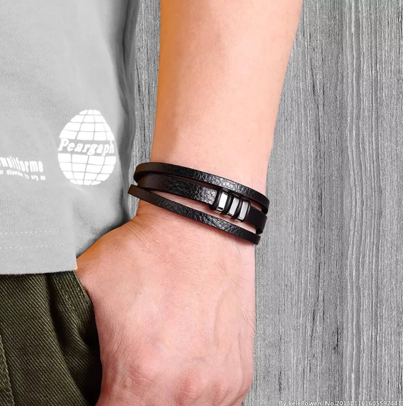 Mens Insignia Silver Leather Bracelet