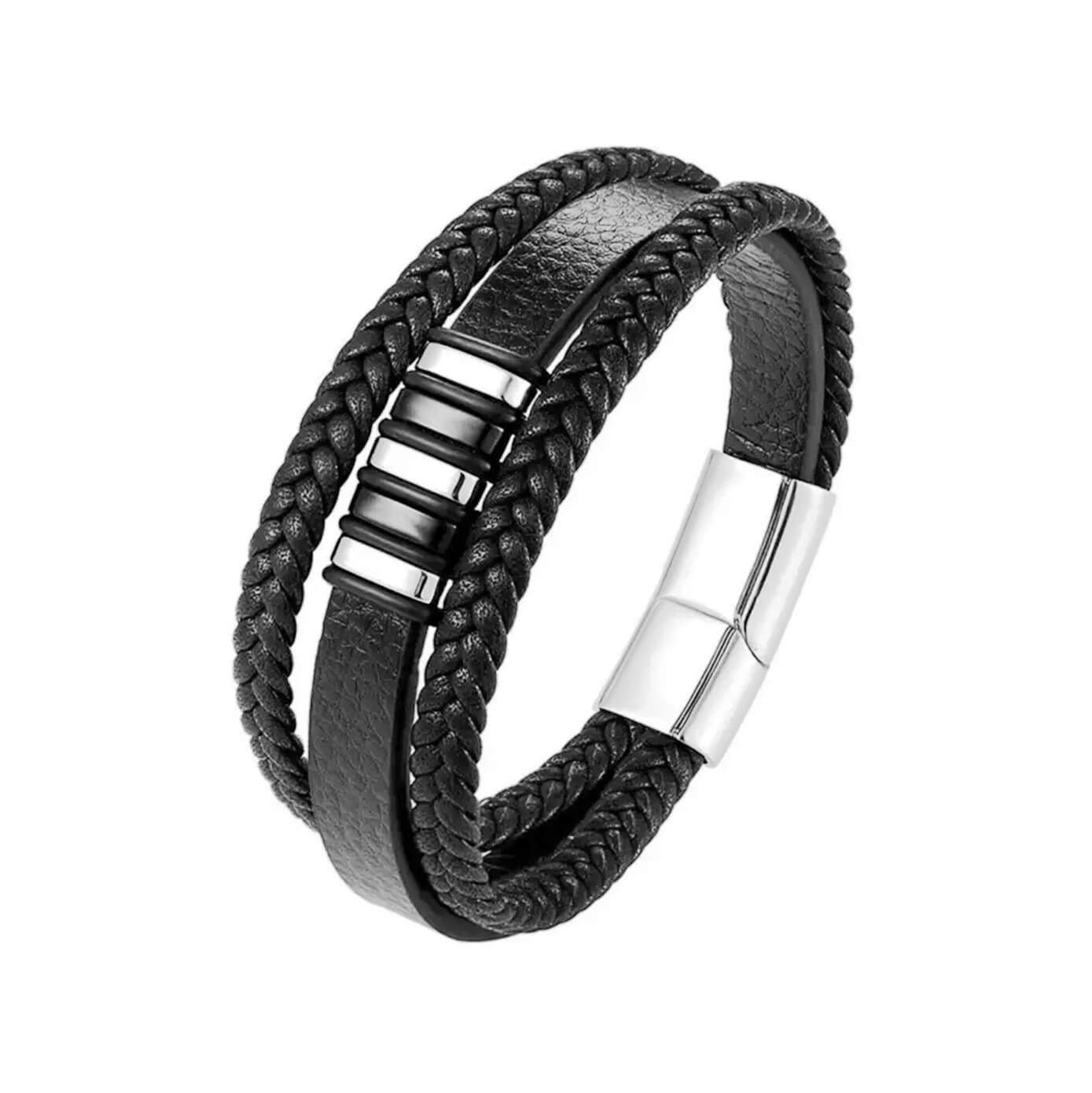 Mens Insignia Silver Leather Bracelet
