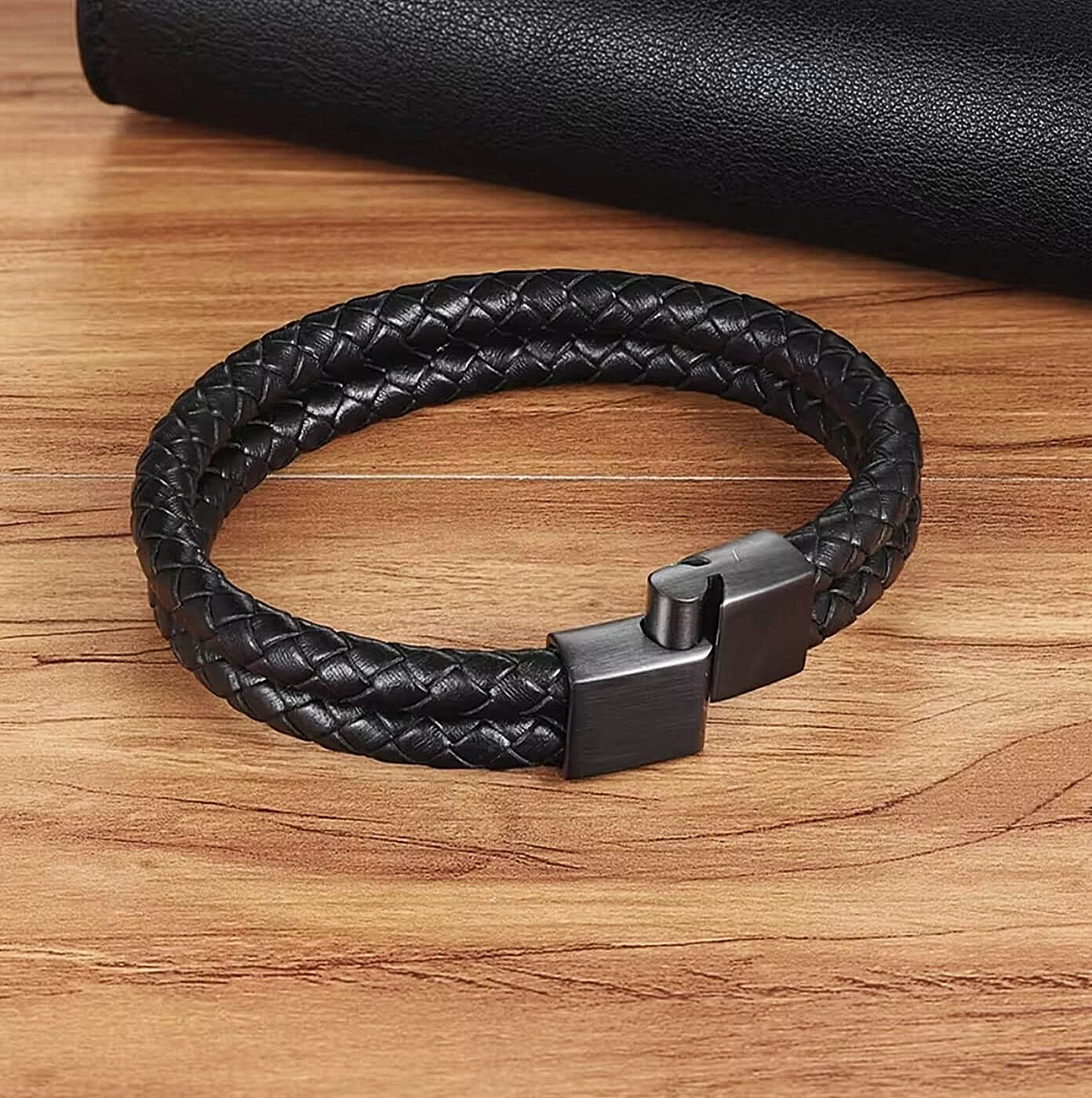 Mens Black Scope Leather Bracelet