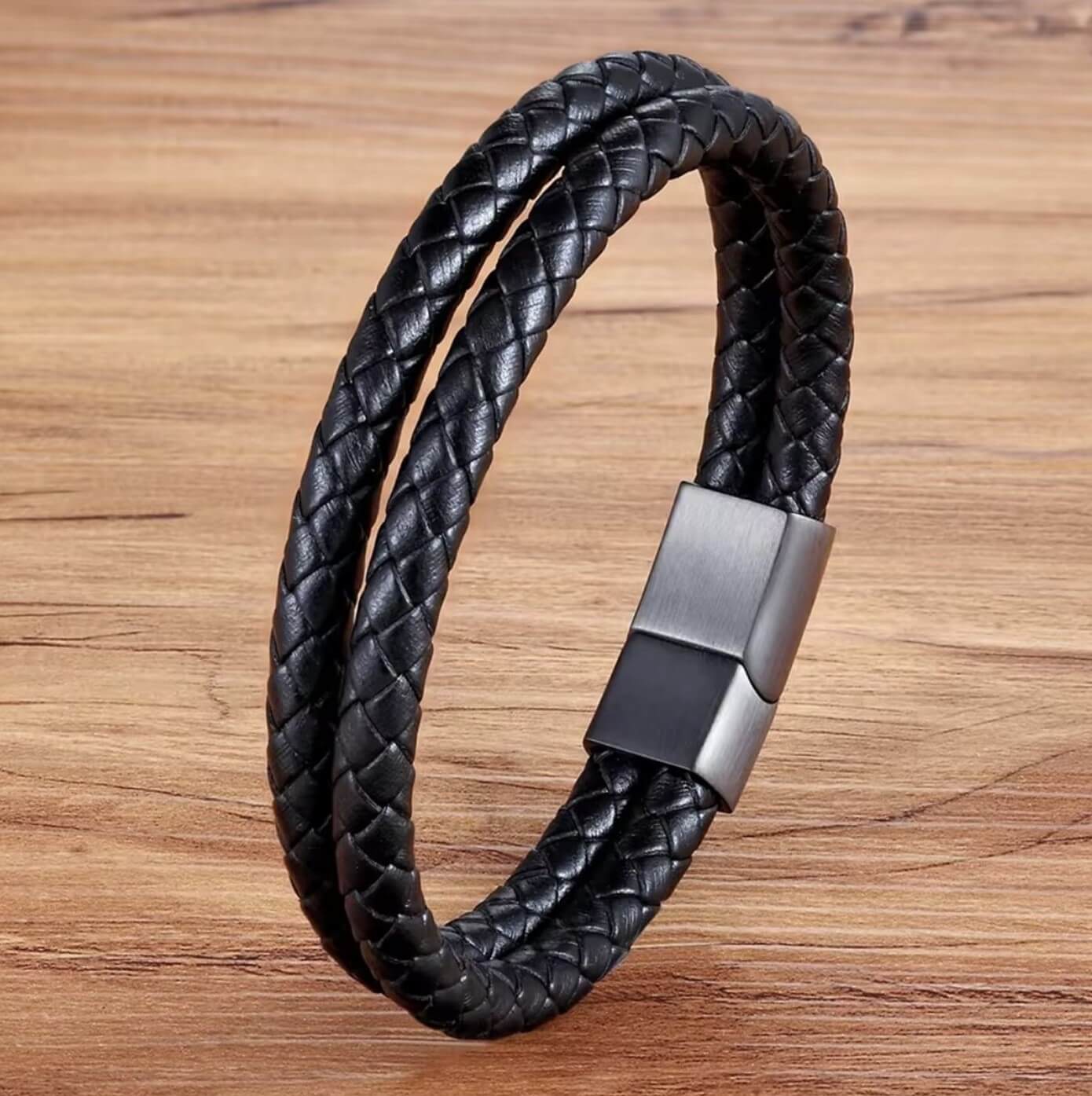 Mens Black Scope Leather Bracelet