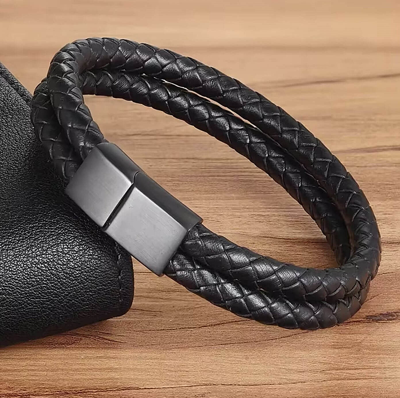 Mens Black Scope Leather Bracelet