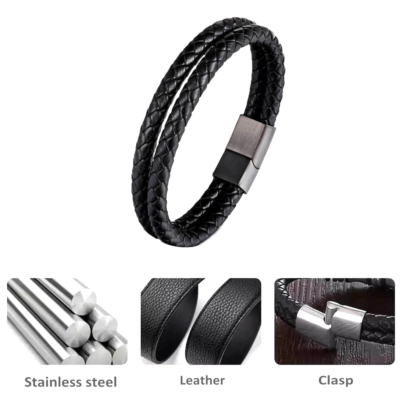 Mens Black Scope Leather Bracelet