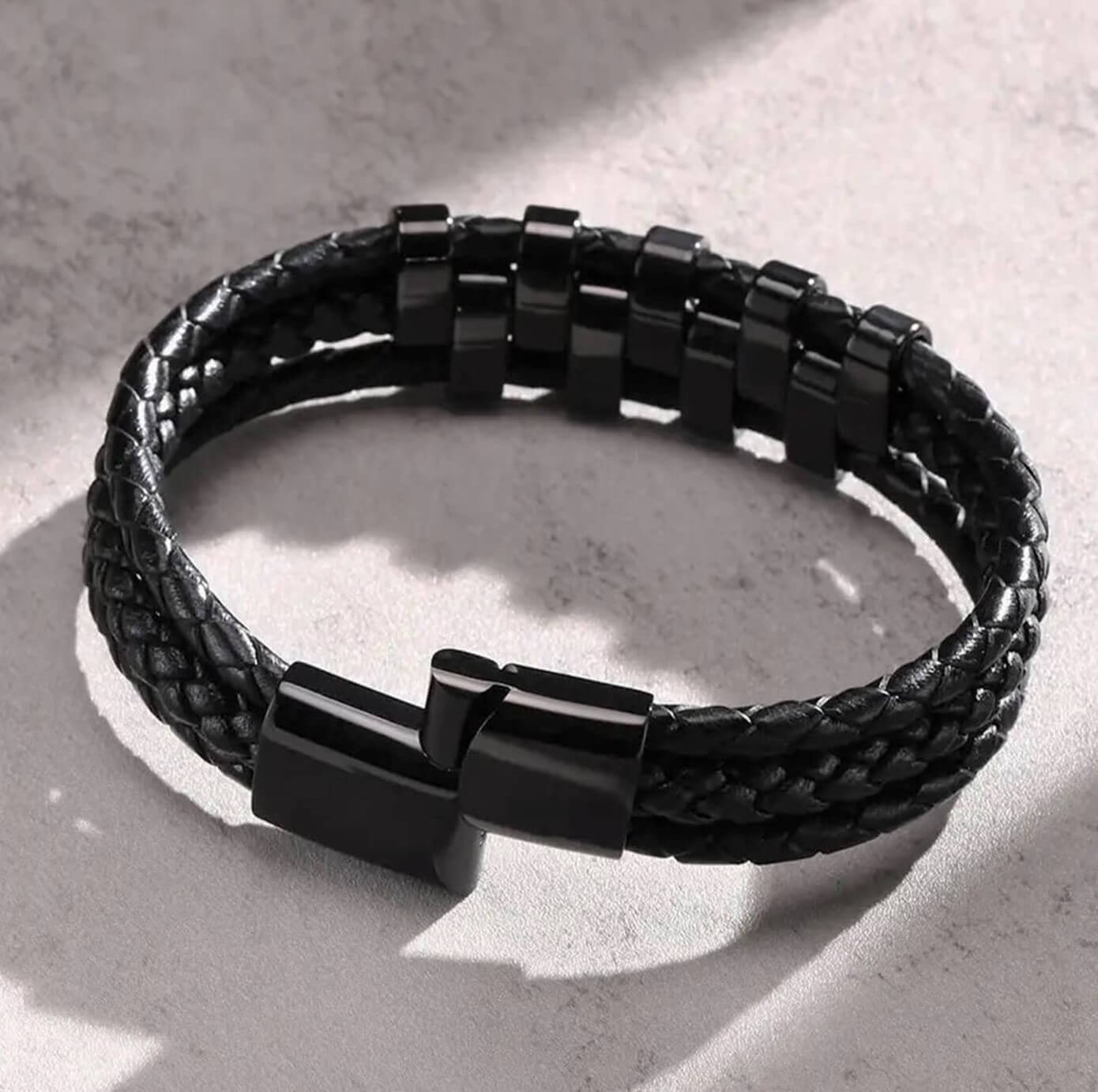 All Black Beam Leather Bracelet