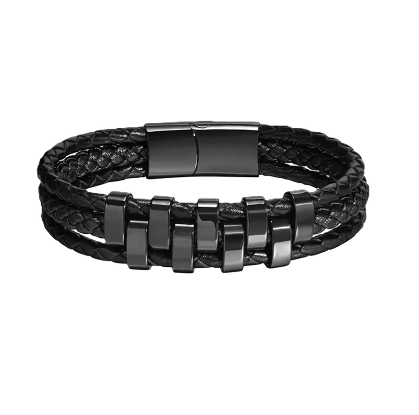 All Black Beam Leather Bracelet