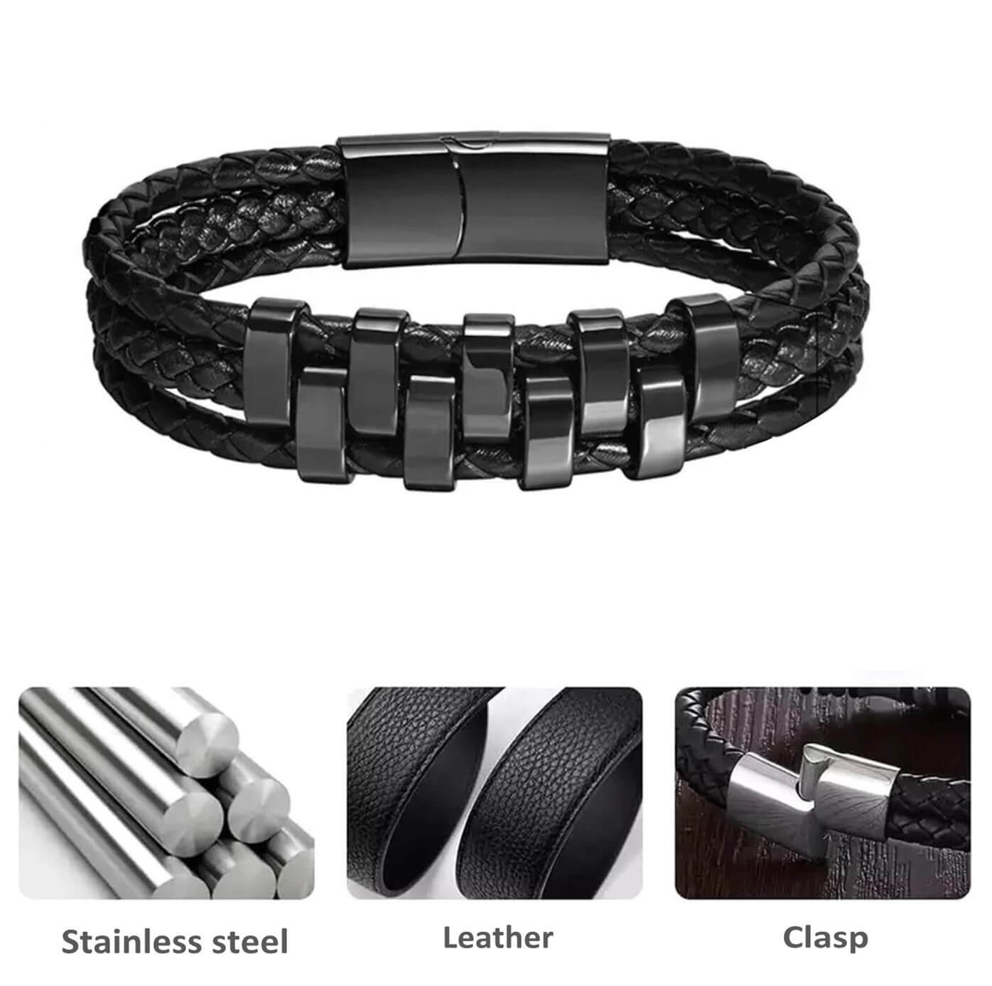 All Black Beam Leather Bracelet