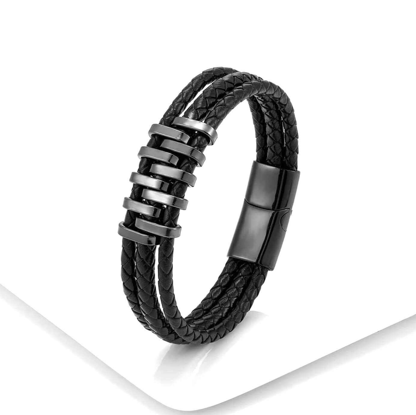 All Black Beam Leather Bracelet