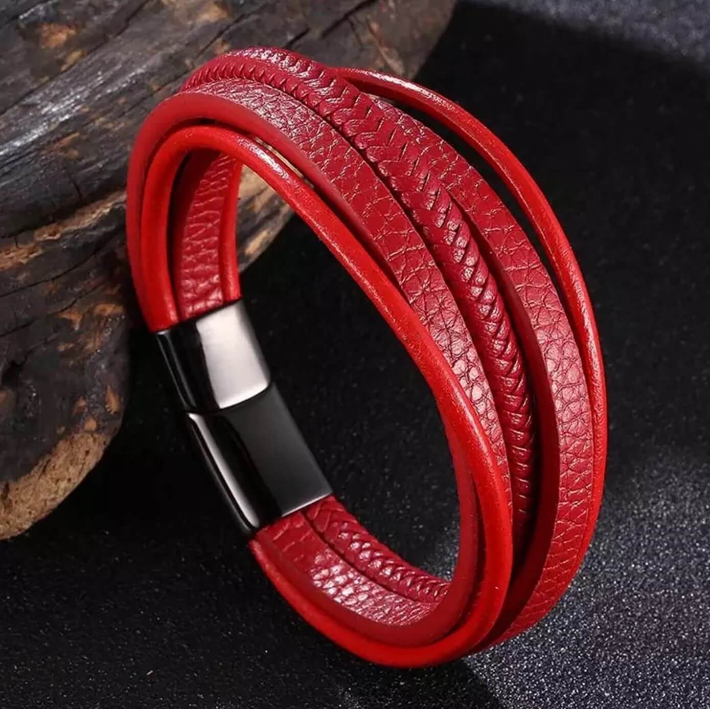 Unisex Red Leather Bracelet