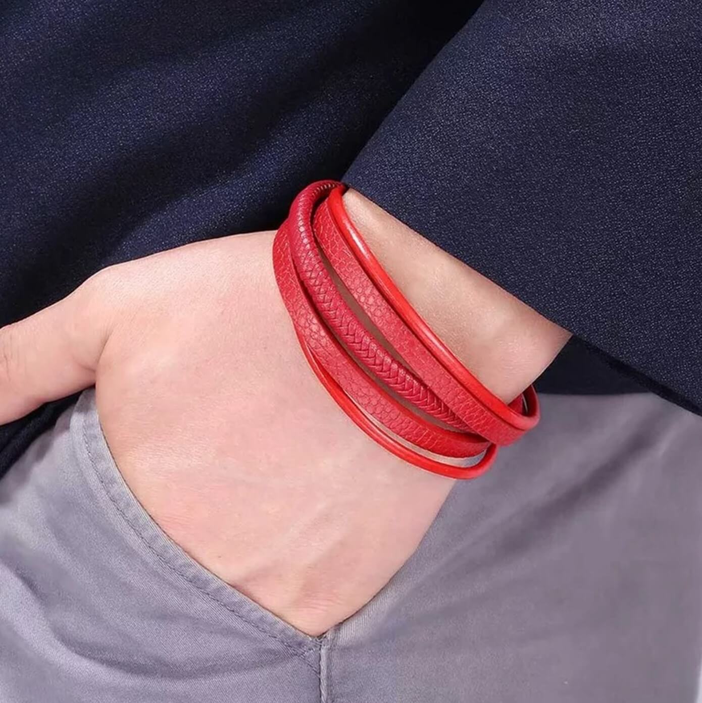 Unisex Red Leather Bracelet
